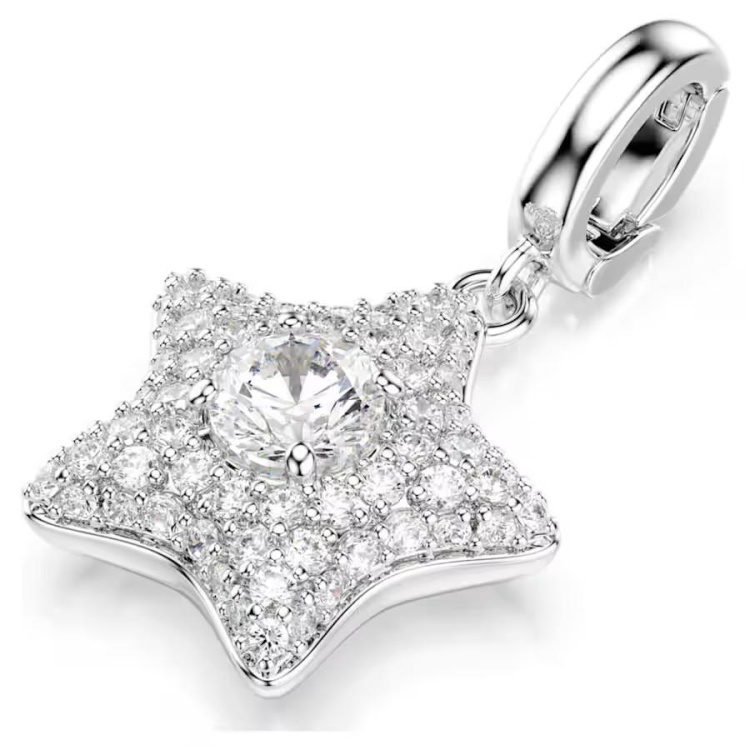 Sublima charm Round cut, Star, White, Rhodium plated